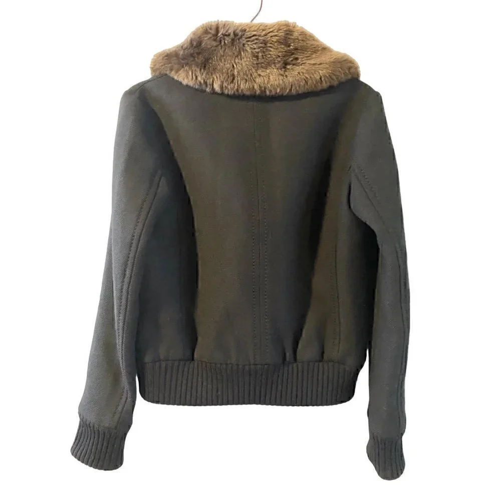 kate spade trina fur collar wool jacket 4 double zipper brown black $698
